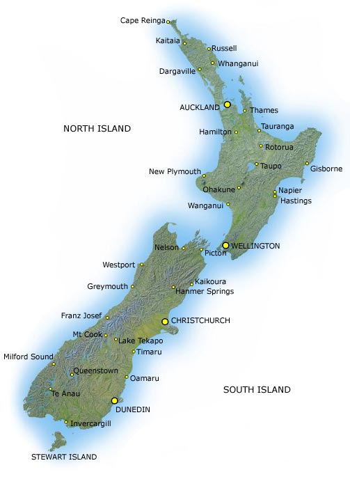 Terrain map of New Zealand